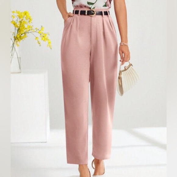 SHEIN Clasi Pink Pleated Wide Leg Straight High Waisted Trousers size Large - Picture 1 of 5